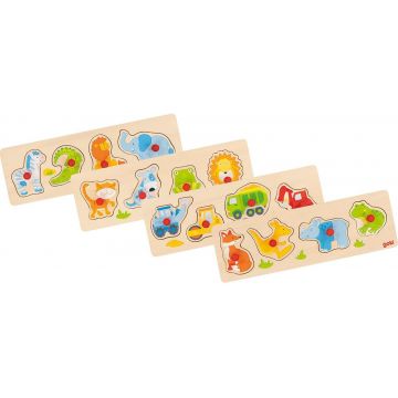 Puzzle cu mânere Goki - pisoi, câine, broască și arici