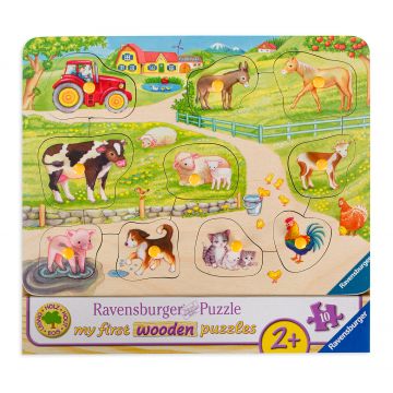 Puzzle de lemn Ravensburger din 10 de piese - Morning at the farm