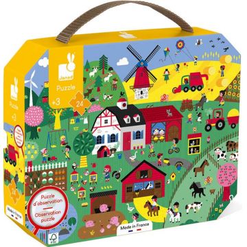 Puzzle de observatie pentru copii Janod - Ferma, 24 piese