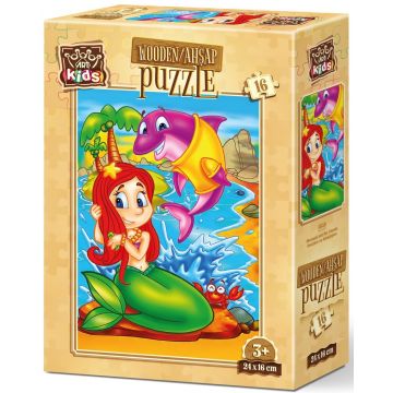 Puzzle din lemn Art Puzzle din 16 de piese - Sirena si amicul ei