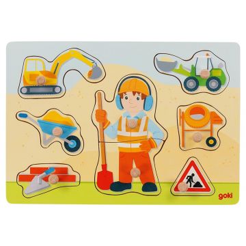 Puzzle din lemn cu maner Goki - Constructor