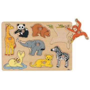 Puzzle din lemn cu mânere Goki - Animale sălbatice