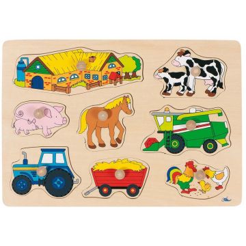 Puzzle din lemn cu mânere Goki - Fermă