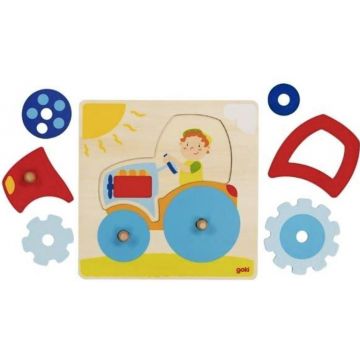 Puzzle din lemn cu manere Goki - Tractor