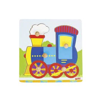 Puzzle din lemn cu mânere Goki - Tren, 5 piese