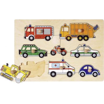 Puzzle din lemn cu mânere Goki - Vehicule