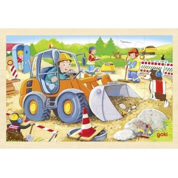Puzzle din lemn Goki - Santier, 24 piese