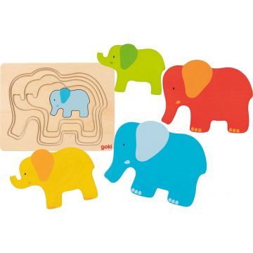 Puzzle din lemn in straturi Goki - Elefanti II