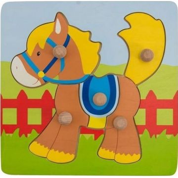 Puzzle din lemn pentru copii cu mânere Goki - Horse
