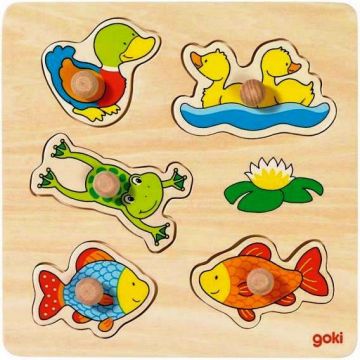 Puzzle din lemn pentru copii cu mânere Goki - Lake