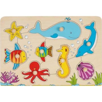 Puzzle din lemn pentru copii cu mânere Goki - Seabed