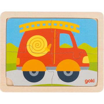 Puzzle din lemn pentru copii Goki - Stația de pompieri