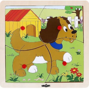 Puzzle din lemn Woody - Câine, 4 piese