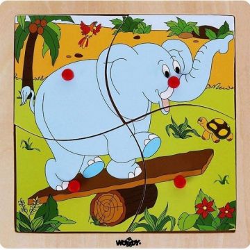 Puzzle din lemn Woody - Elefant, 4 piese