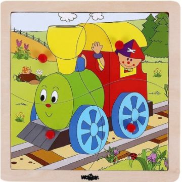 Puzzle din lemn Woody - Tren, 4 piese