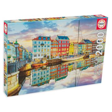 Puzzle Educa din 2000 de piese - Apus in portul Copenhaga