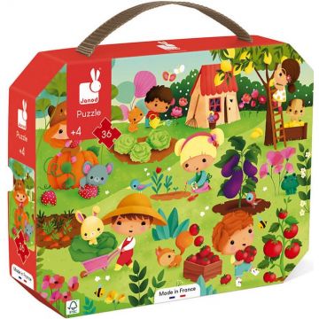 Puzzle in valiza pentru copii Janod - Gradina, 36 piese