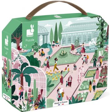 Puzzle in valiza pentru copii Janod - Gradina botanica, 200 piese
