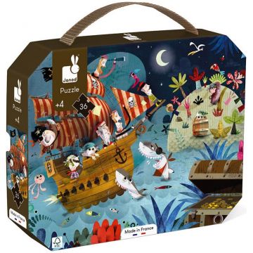 Puzzle in valiza pentru copii Janod - Vanatori de comori, 36 piese