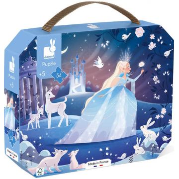 Puzzle in valiza pentru copii Janod - Zana de gheata, 54 piese