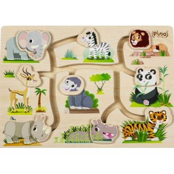 Puzzle-labirint din lemn cu joc de logica Pino - Animale salbatice