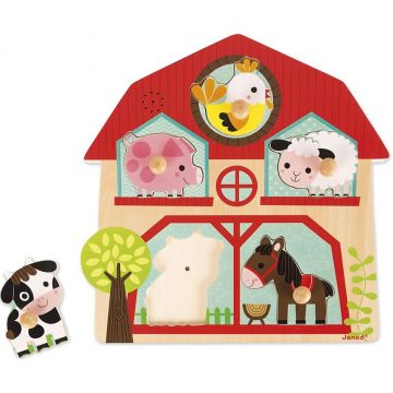Puzzle muzical din lemn Janod - Prietenii din ferma