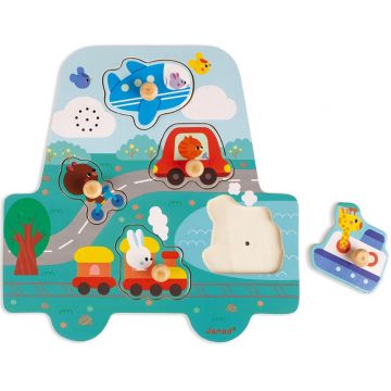 Puzzle muzical din lemn Janod - Vehicule