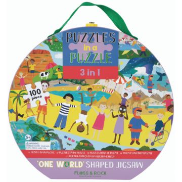 Puzzle pentru copii 3 in 1 Floss & Rock - O lume, 100 piese