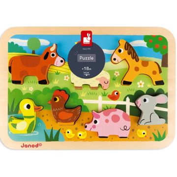 Puzzle pentru copii cu piese 3D Janod - Ferma