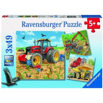 Puzzle Ravensburger de 3 x 49 piese  - Masini agricole
