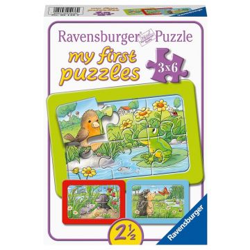 Puzzle Ravensburger din 3 х 6 piese - Small animals in the garden