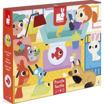 Puzzle tactil educativ Janod - Animale de companie, 20 piese