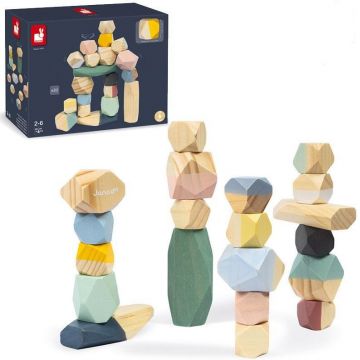 Set de constuctie din lemn  Janod - Sweet Cocoon, 20 piese in forma de piatra