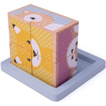 Set de joaca Bigjigs - Cuburi din lemn, animale de padure