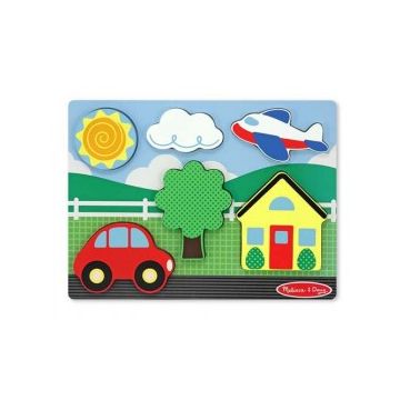 Melissa & Doug - Puzzle din lemn cu piese mari Casuta galbena