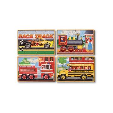 Set 4 puzzle lemn in cutie - Vehicule