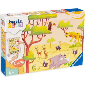 Joc de societate tip puzzle Ravensburger din 2 x 24 de piese - Timp de safari