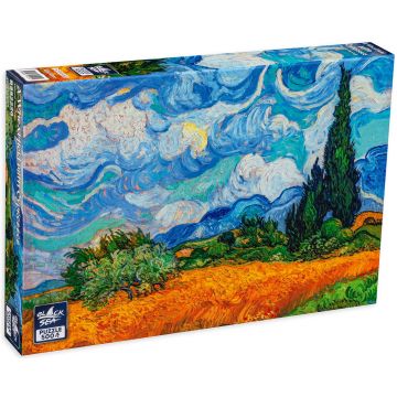 Puzzle Black Sea din 500 de piese - Camp de grau cu chiparosi, Vincent van Gogh