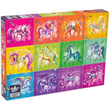 Puzzle Black Sea Premium din 1000 de piese - Unicorni colorați