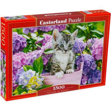 Puzzle Castorland din 1500 de piese - Pisicuță într-un coșuleț