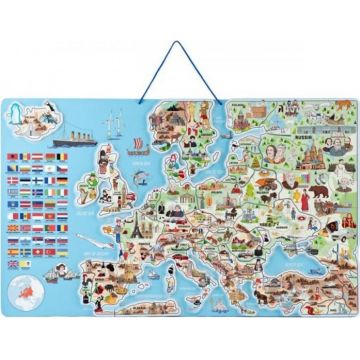 Puzzle din lemn - cu piese magnetice Woody - Europa, 3 in 1