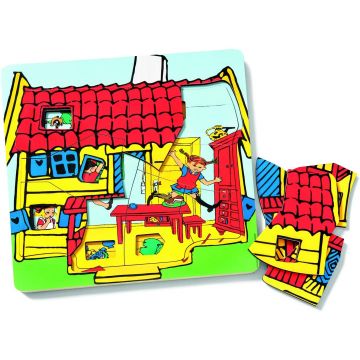 Puzzle din lemn cu trei straturi Pippi - Pippi șosetele lungi, 24 de piese
