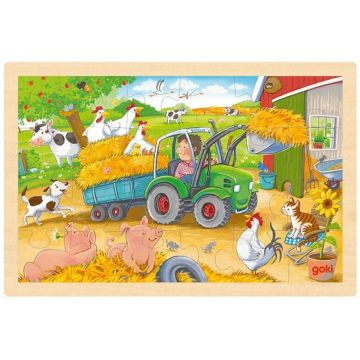 Puzzle din lemn in rama Goki - Tractor mic