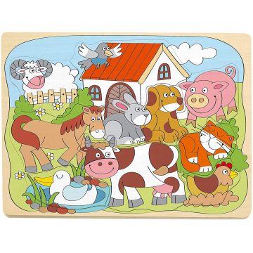 Puzzle din lemn Woody - Animalele din ferma, 10 piese