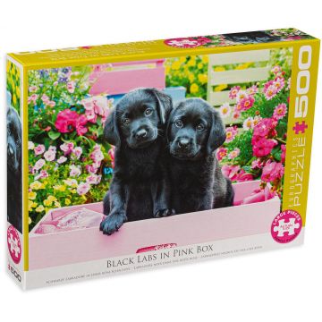Puzzle Eurographics din 500 XXL de piese - Black Labs in Pink Box