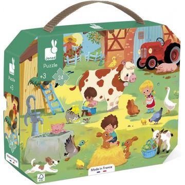 Puzzle pentru copii in valiza Janod - Zi la ferma, 24 piese