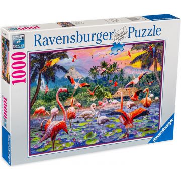 Puzzle Ravensburger din 1000 de piese - Flamingo roz