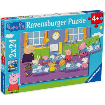 Puzzle Ravensburger din 2 x 24 de piese - Peppa Purcelusul la scoala
