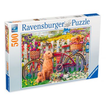 Puzzle Ravensburger din 500 de piese - Cute dogs in the garden