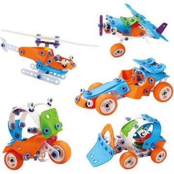 Set de constructie 5 in 1 Hoogar - Vehicule, 132 piese